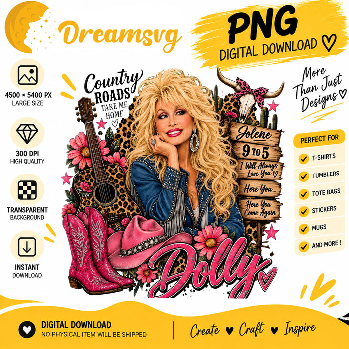 Country Roads Dolly denim jacket western guitar PNG clipart