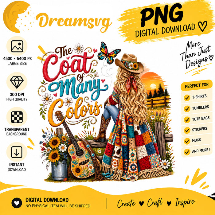 Coat of Many Colors patchwork cowgirl sunset PNG clipart