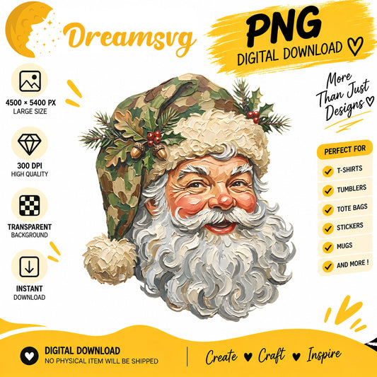 Camo Santa Claus rustic holly Christmas PNG clipart