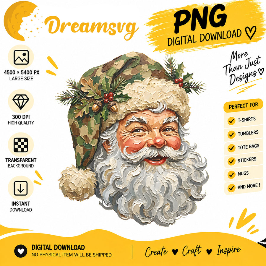 Camo Santa Claus rustic holly Christmas PNG clipart