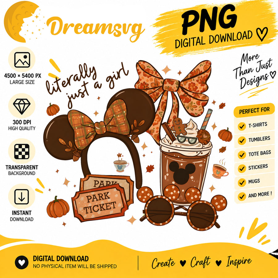 Literally Just a Girl Minnie ears fall park latte PNG clipart