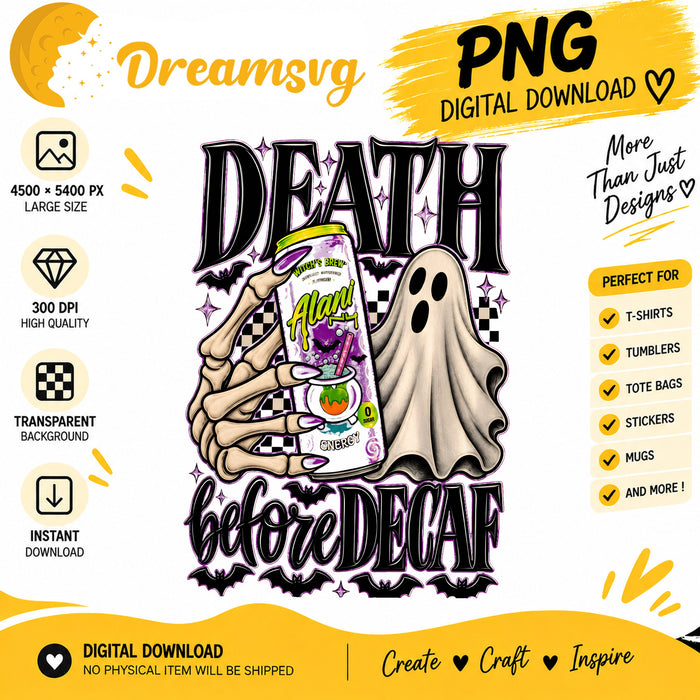 Death Before Decaf skeleton energy drink ghost PNG clipart