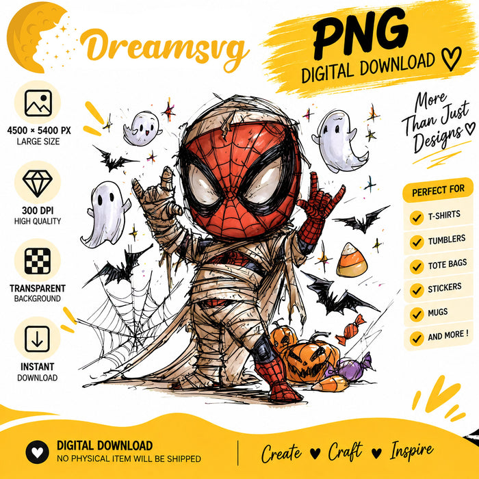Spooky spider hero mummy Halloween superhero PNG clipart