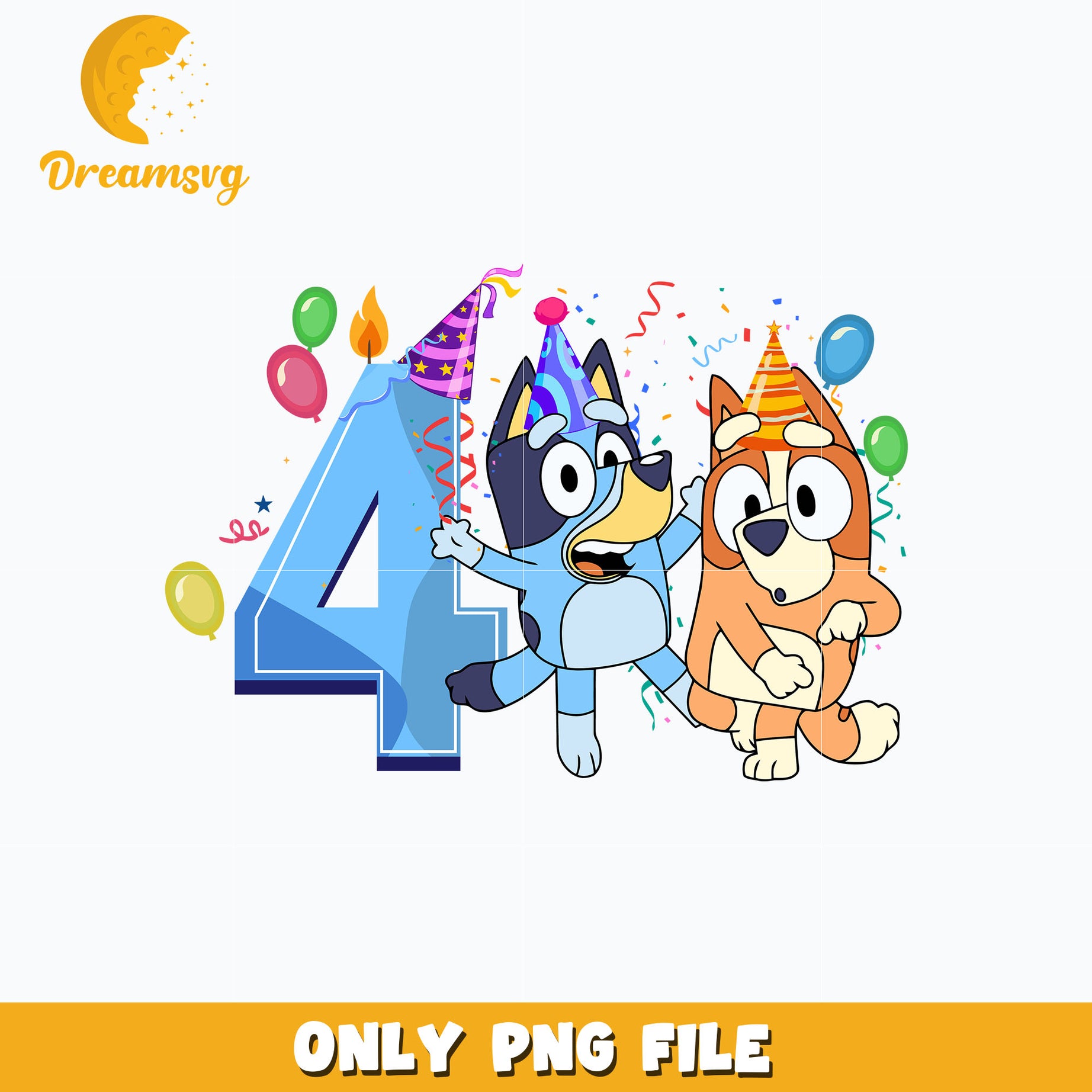 Bluey bingo blue 4th birthday png