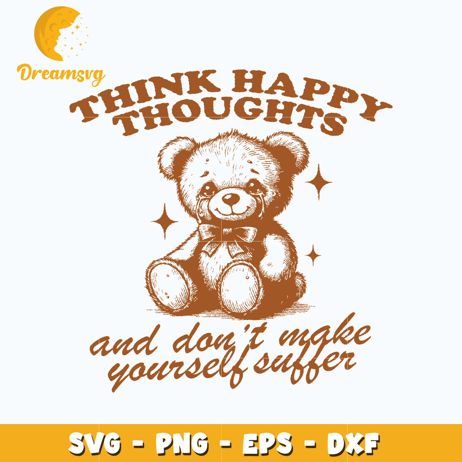 Vintage bear think happy thoughts SVG