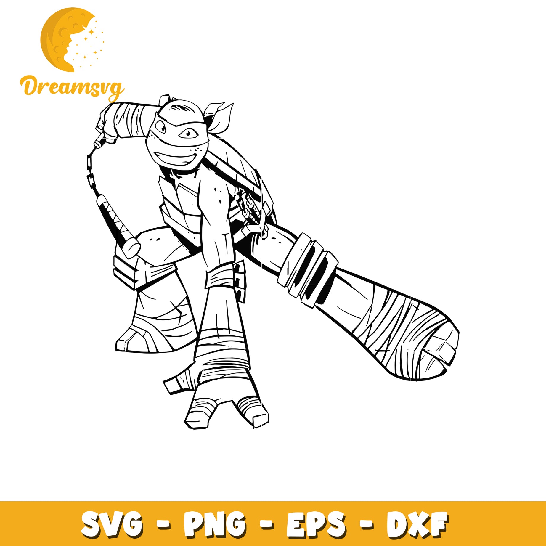 TMNT Character SVG Black and White Design for Crafting