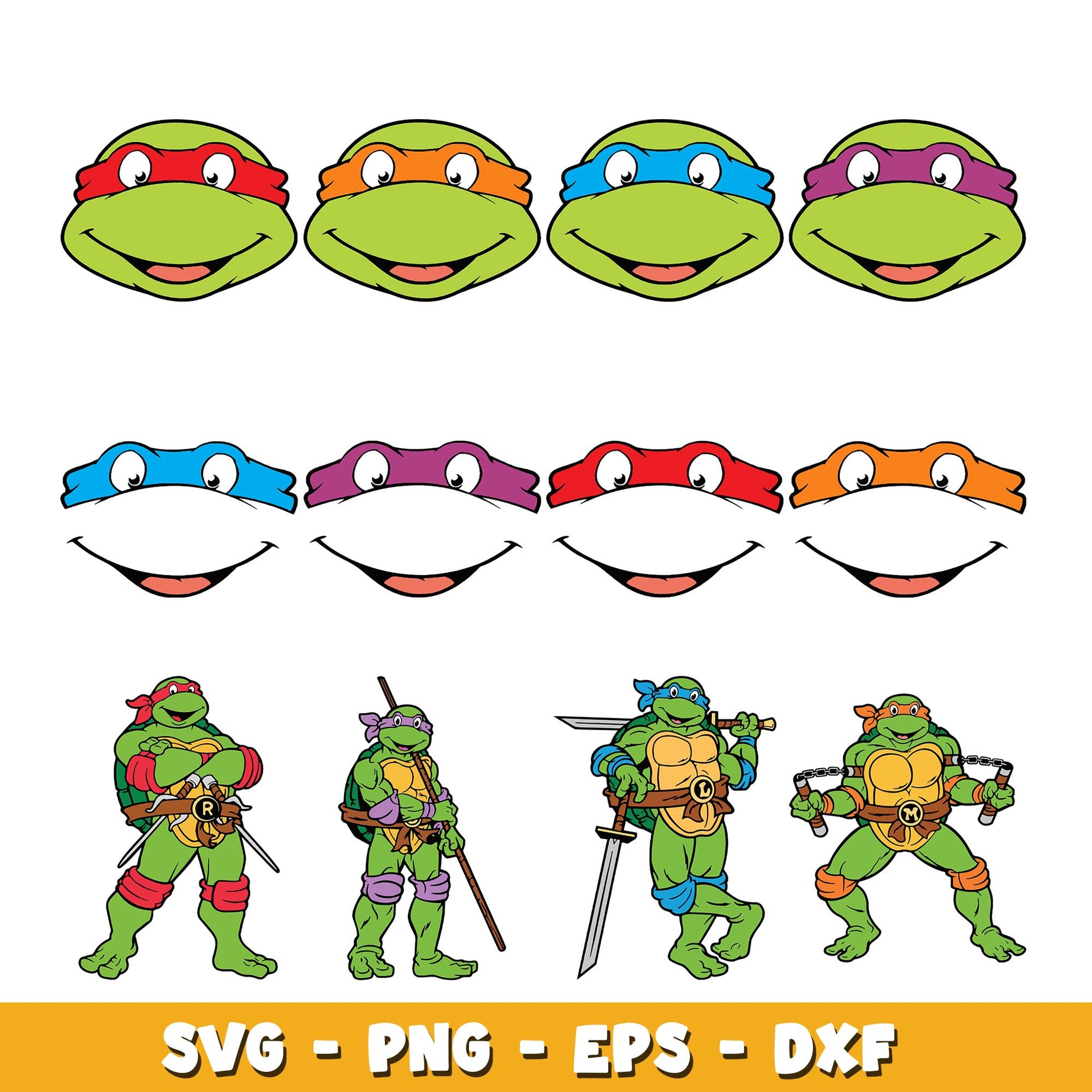 Teenage Mutant Ninja Turtles faces svg, Ninja Turtles  bundle svg, cartoon svg  