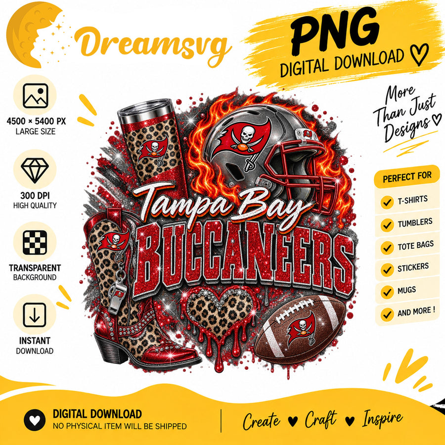 Tampa Bay Buccaneers Bling Glitter Leopard Boots PNG