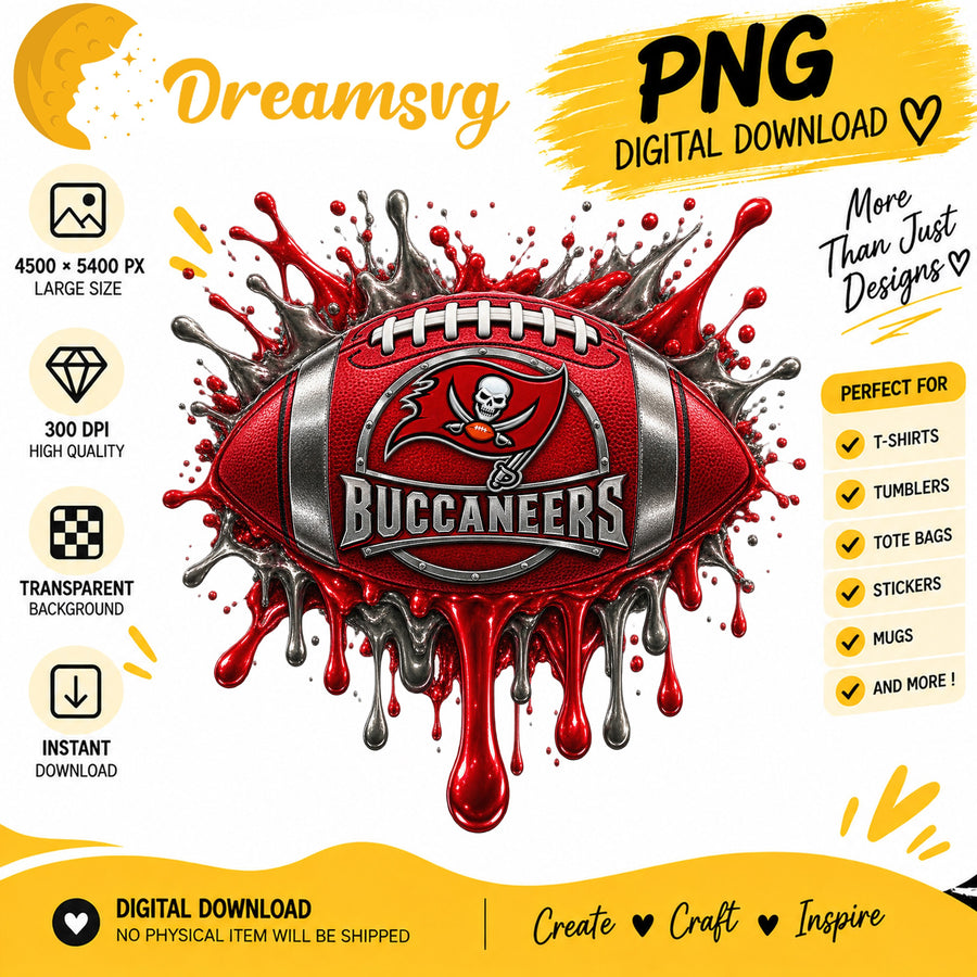 Tampa Bay Buccaneers Dripping Paint Splash Football PNG