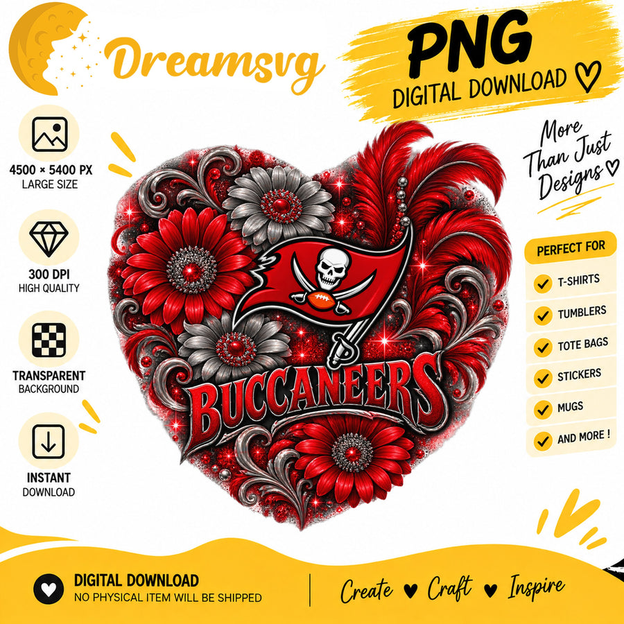 Tampa Bay Buccaneers Floral Heart NFL Football PNG