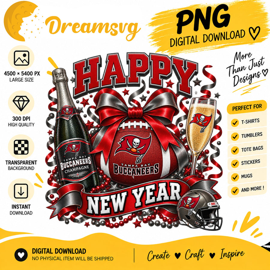 Tampa Bay Buccaneers Happy New Year Sublimation Design PNG