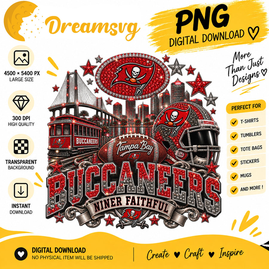 Tampa Bay Buccaneers Niner Faithful Glitter Football PNG