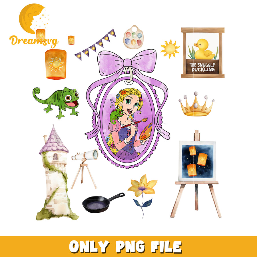 Tangled princess picture frame with bowtie png, disney friends png, disneyland png