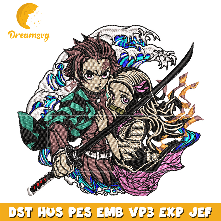 Tanjiro and Nezuko embroidery design