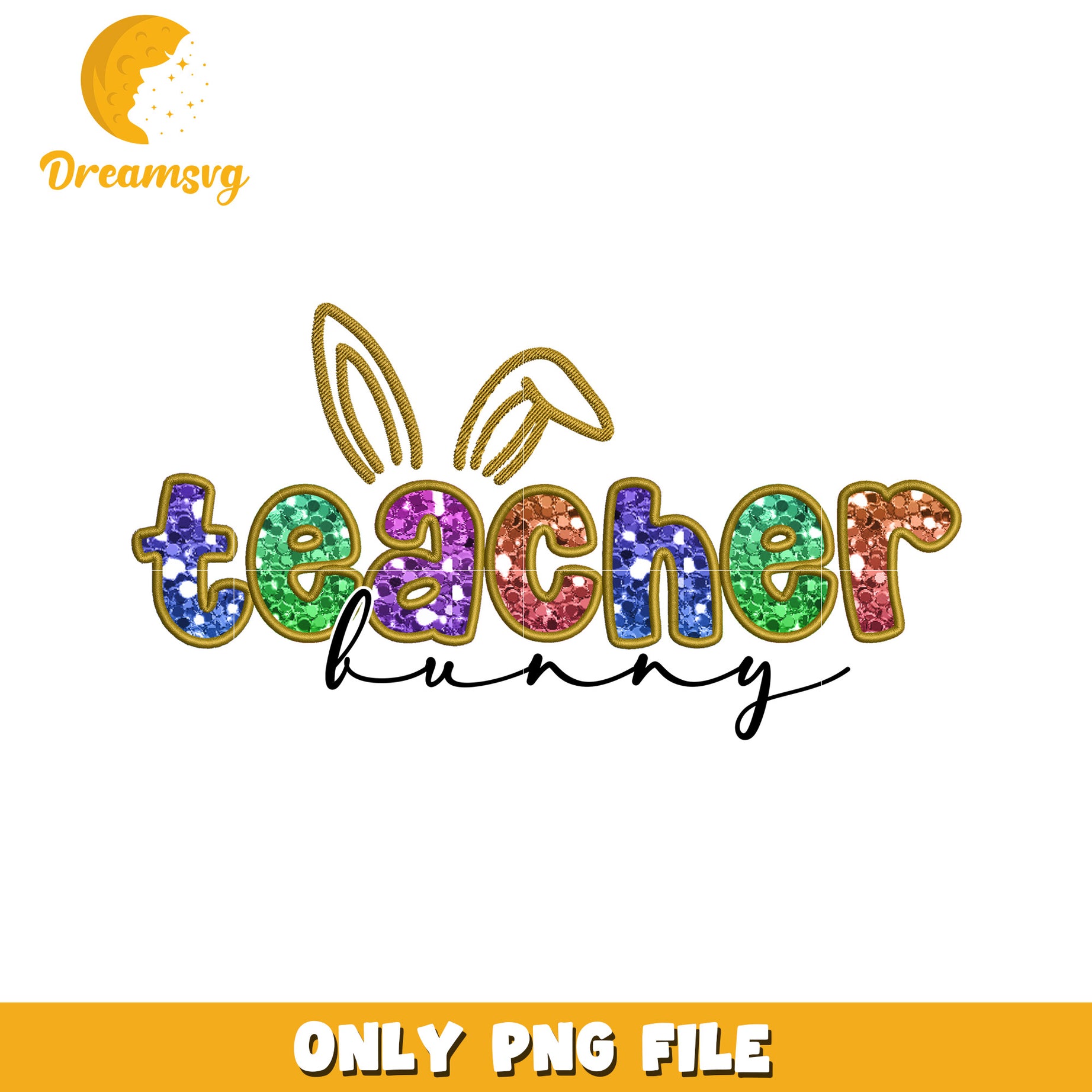 Teacher Bunny PNG Glitter Design