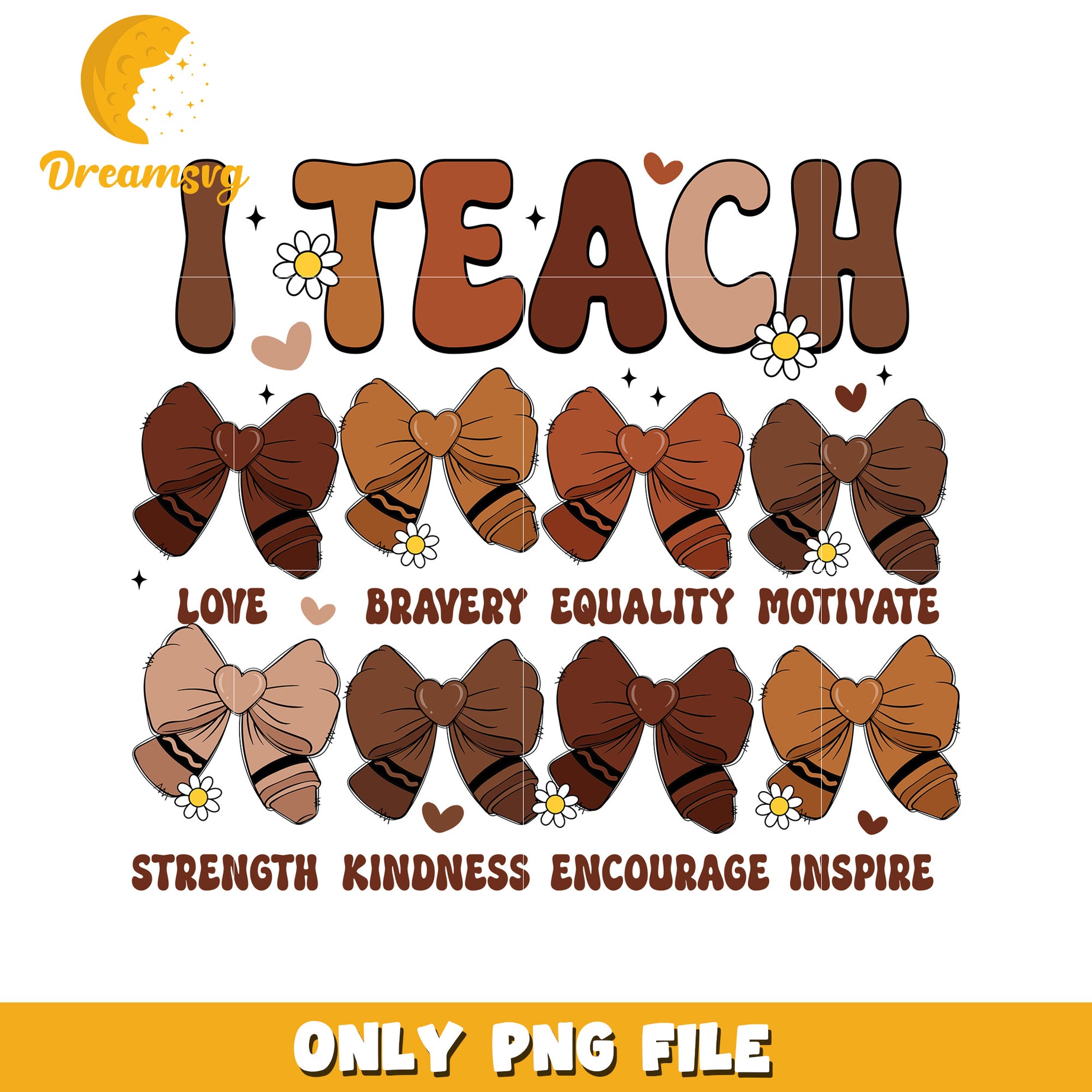 Teacher PNG Brown Bow Sublimation Design