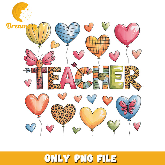 Teacher colorful heart shape valentine png, teacher png, valentine png
