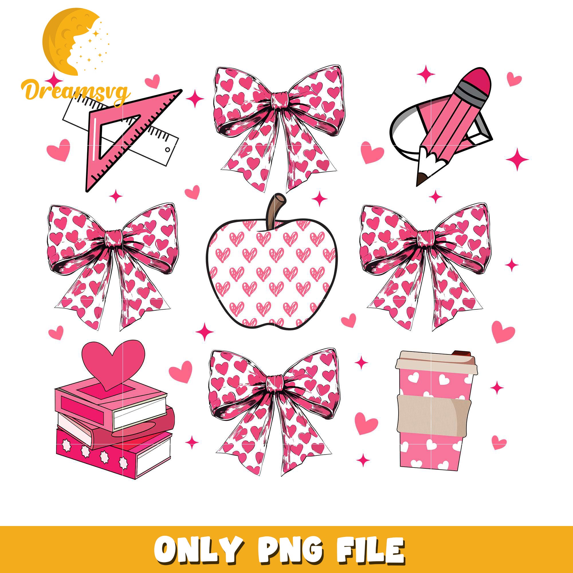 Teacher happy valentine's day png, vintage bow png, valentine png