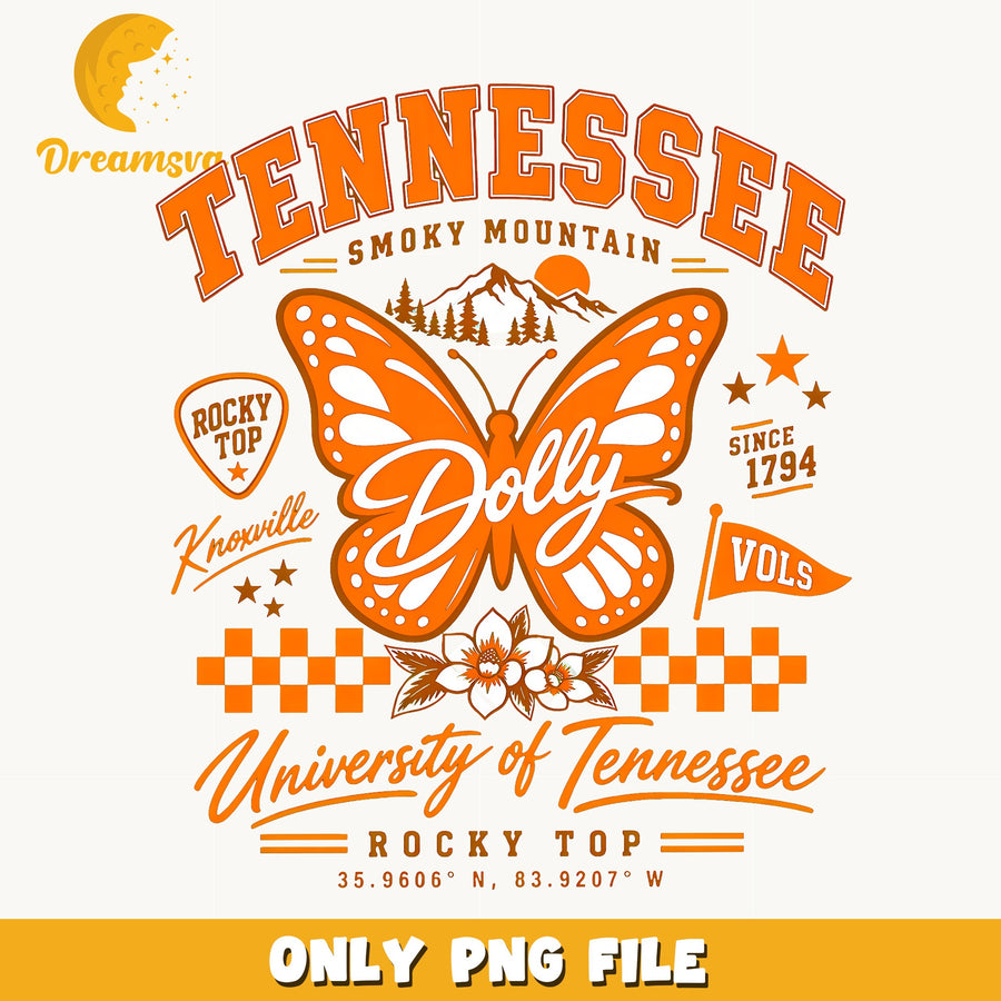 Tennessee Smoky Mountain Dolly, Orange Butterfly Checkered Volls
