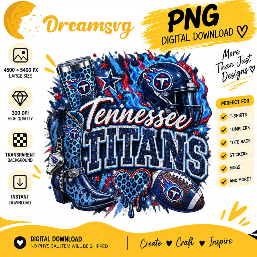 Tennessee Titans Bling Glitter Leopard Boots Football PNG