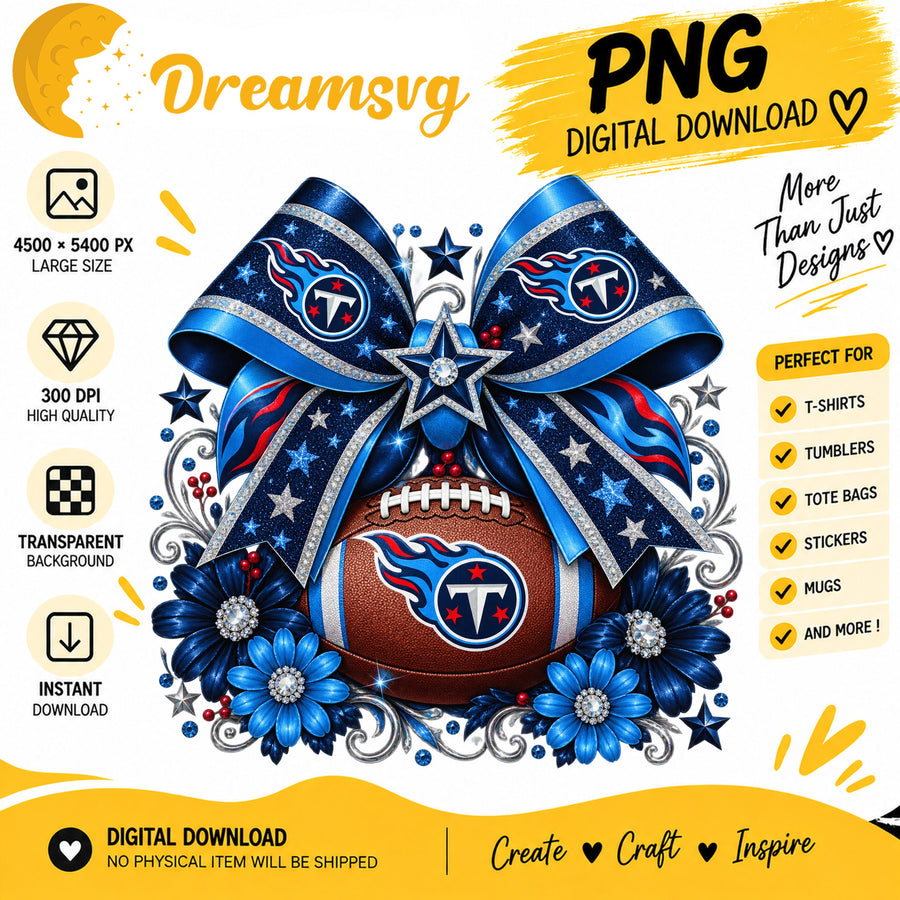 Tennessee Titans Coquette Bow Floral Football PNG
