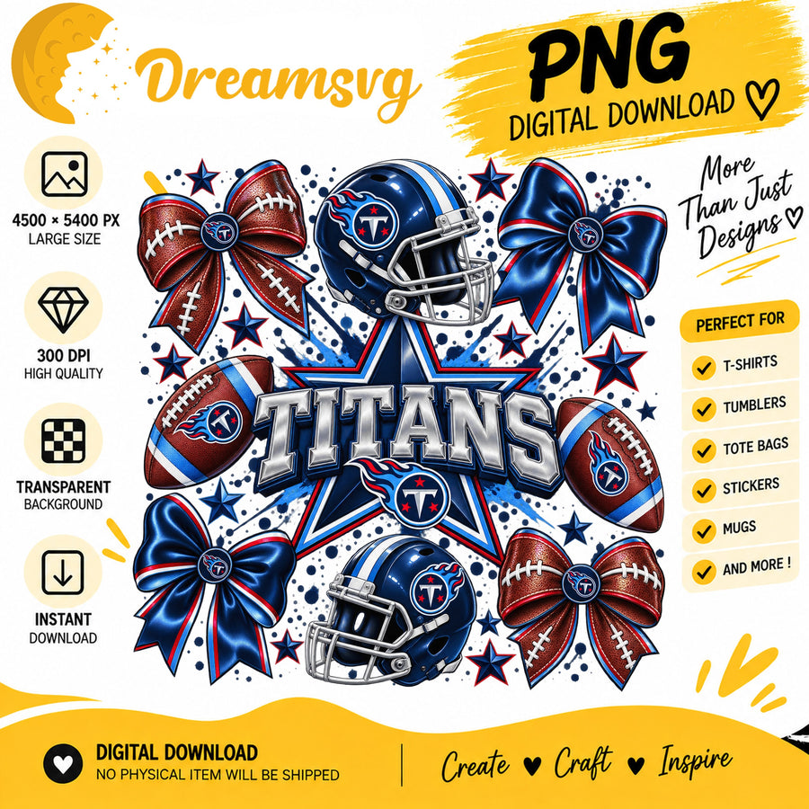 Tennessee Titans Coquette Bow Football Helmet Stars PNG