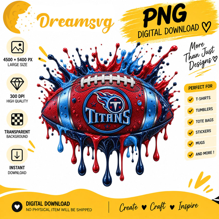 Tennessee Titans Dripping Paint Splash Football PNG