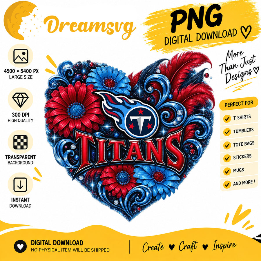 Tennessee Titans Floral Heart NFL Football Sublimation PNG