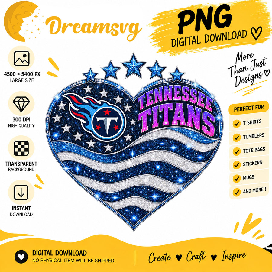 Tennessee Titans Glitter Heart NFL Football Sublimation PNG