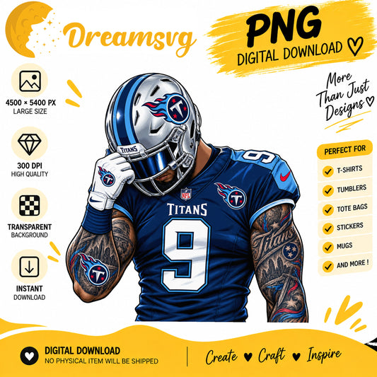 Tennessee Titans Tattooed Football Player Sublimation PNG
