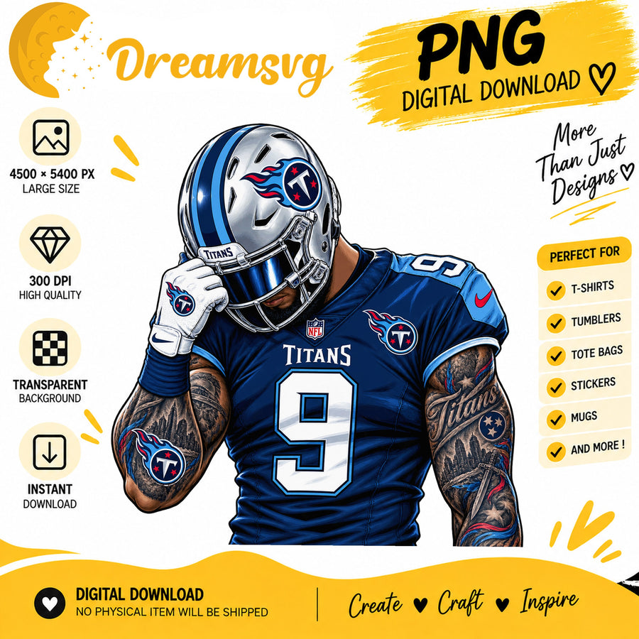 Tennessee Titans Tattooed Football Player Sublimation PNG