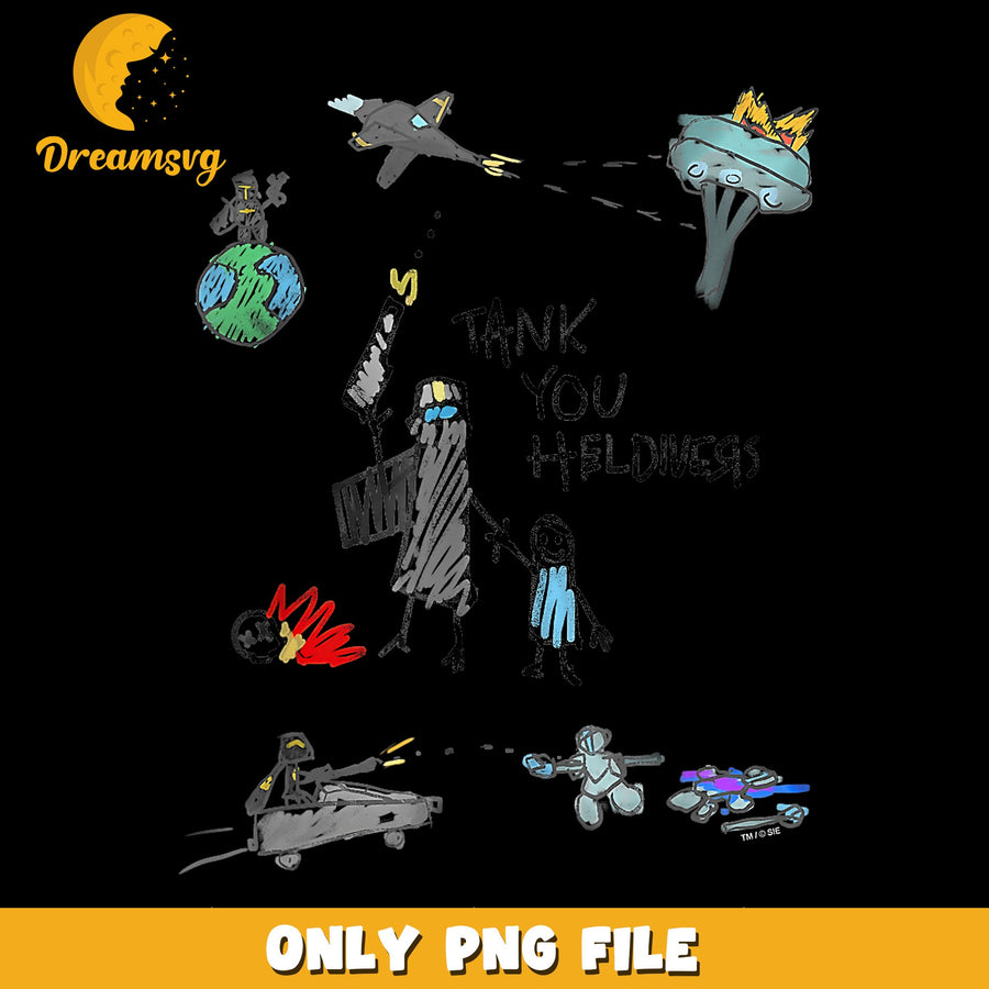 Thank You Helldiver Funny Kid Drawing PNG, Gaming Meme, Helldivers PNG