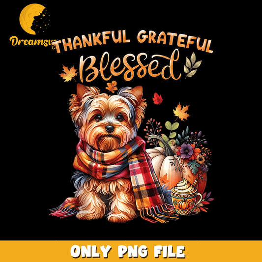 Thankful Grateful Blessed Yorkie Fall Pumpkin PNG, Dog Scarf, Autumn