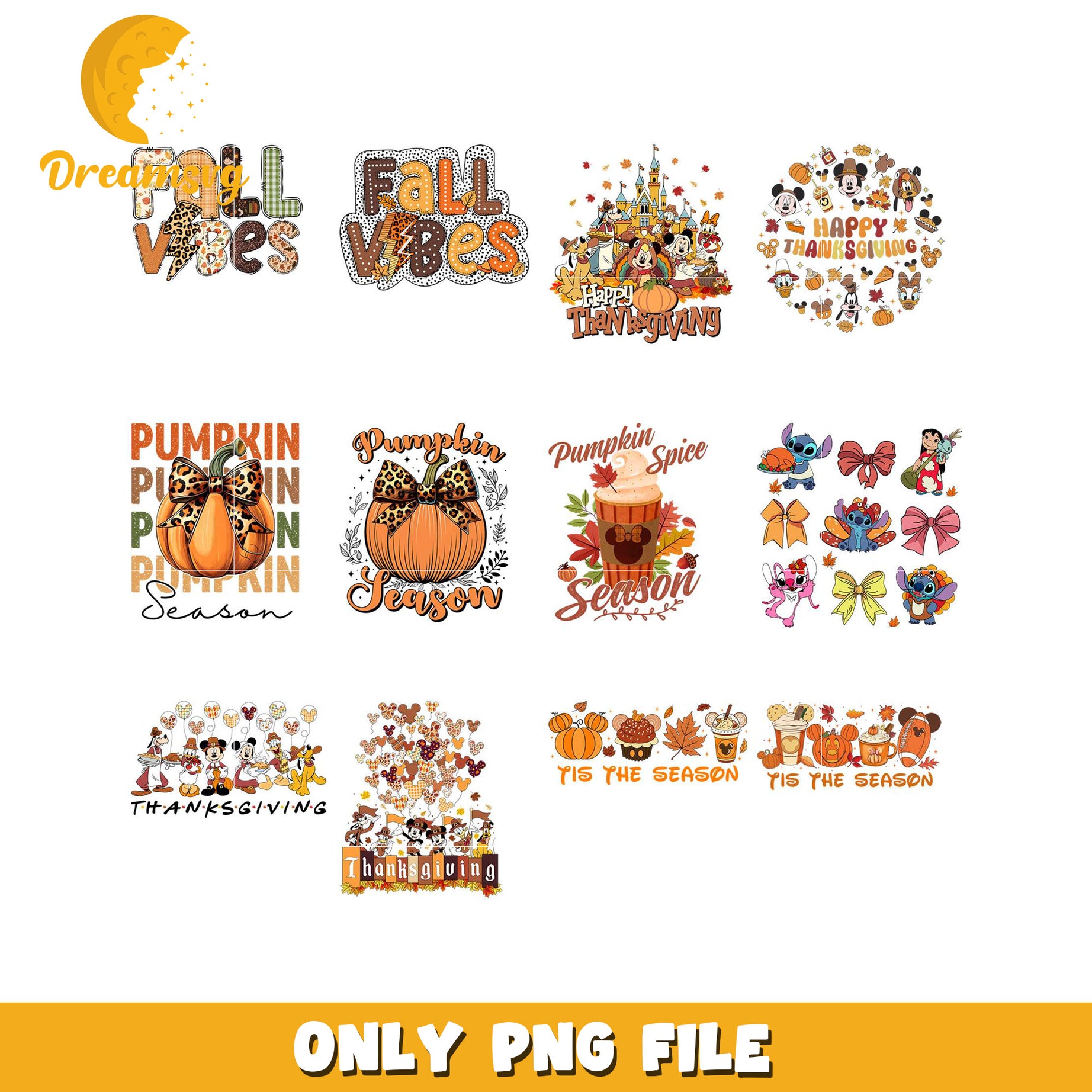 Thanksgiving and Fall Vibes PNG Bundle for Creative Projects