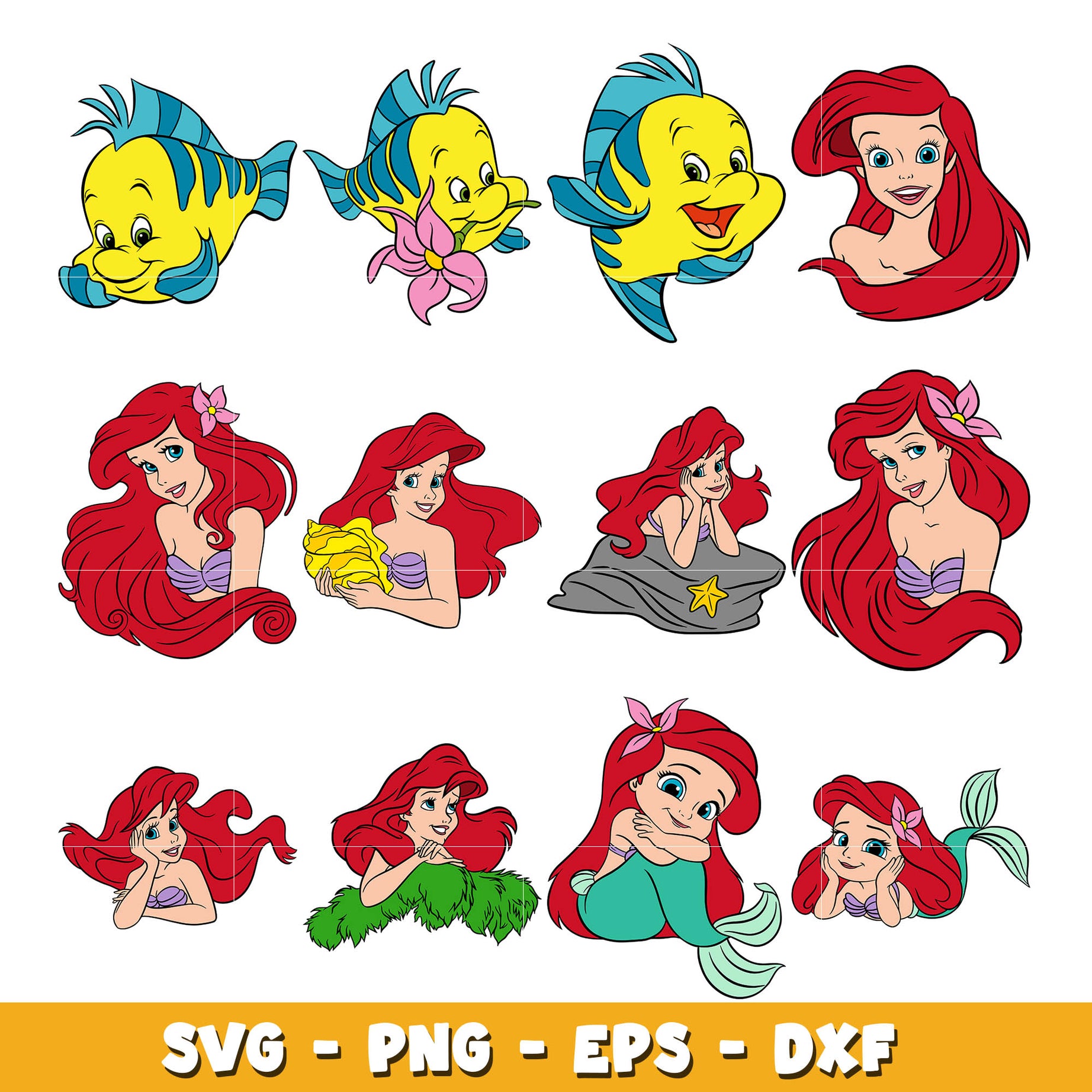 The Little Mermaid Stickers Princess Ariel bundle svg, Disney Princess svg, Digital download