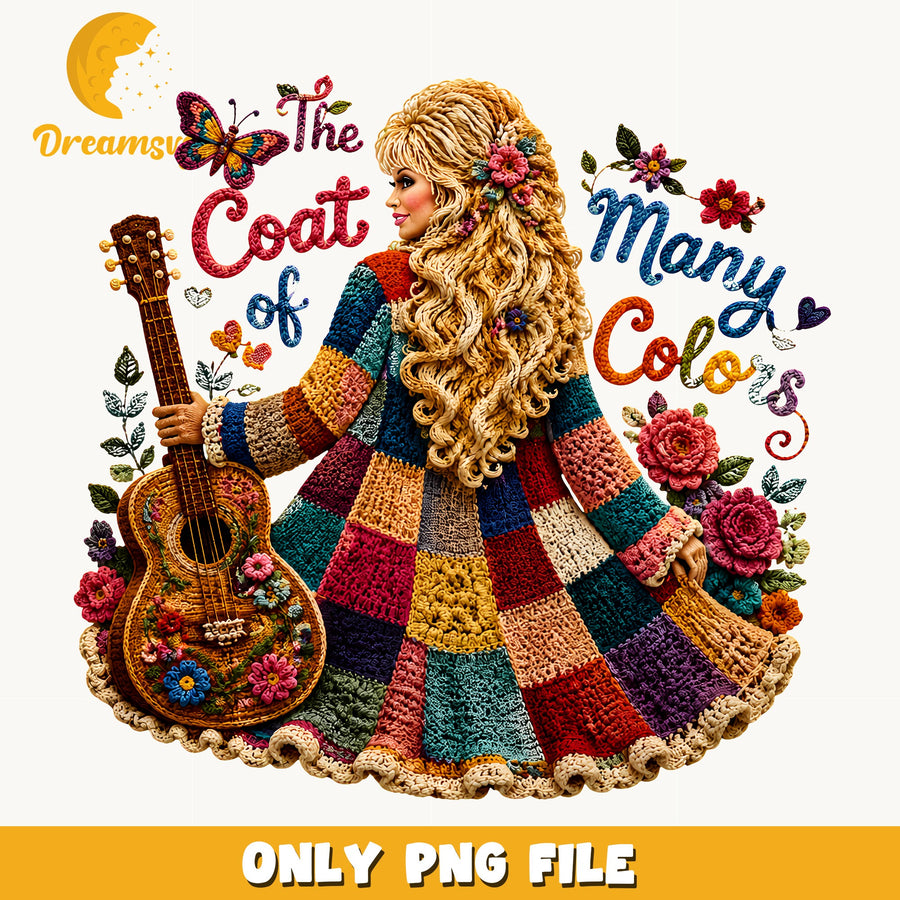 The Coat Of Many Colors Dolly, Blonde Rainbow Patchwork Guitar