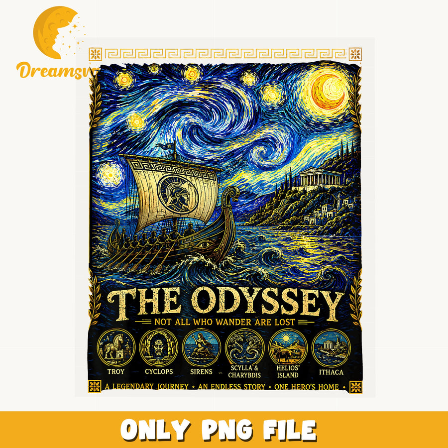 The Odyssey Starry Night Greek Ship PNG, Van Gogh Mythology, PNG