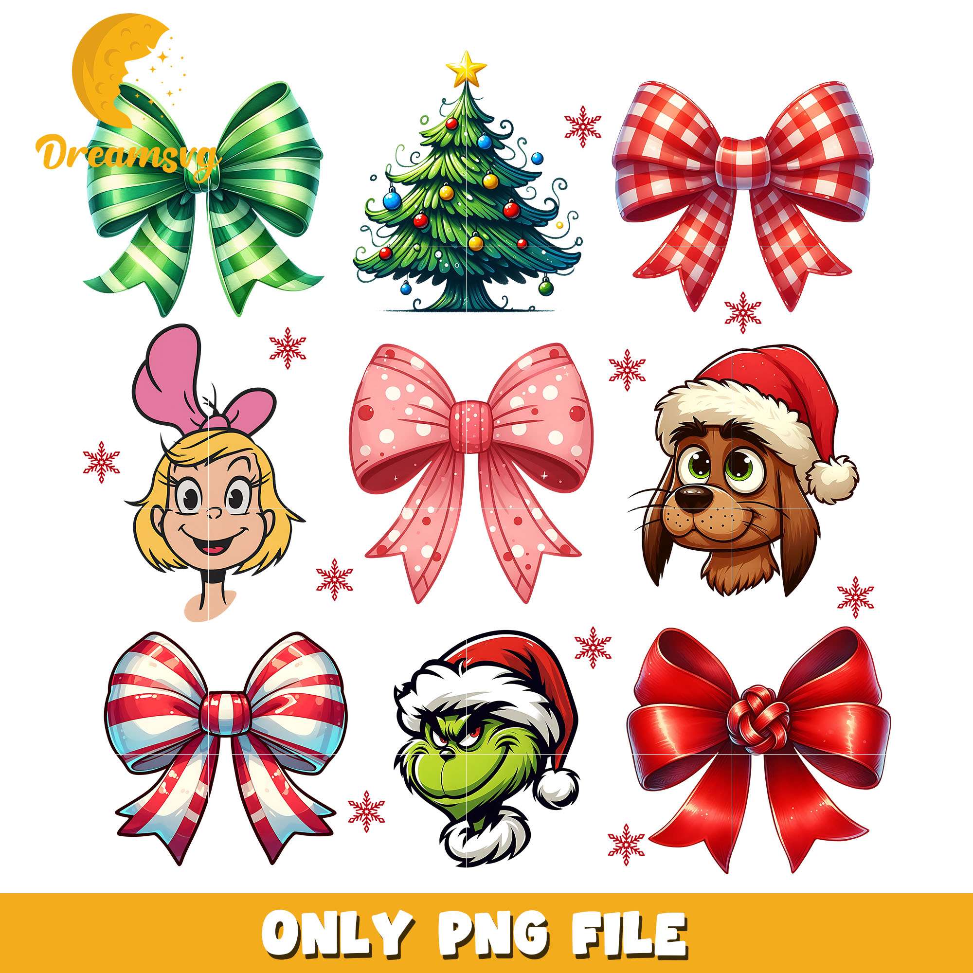 The grinch and christmas bow bundle png, christmas bow png, christmas png