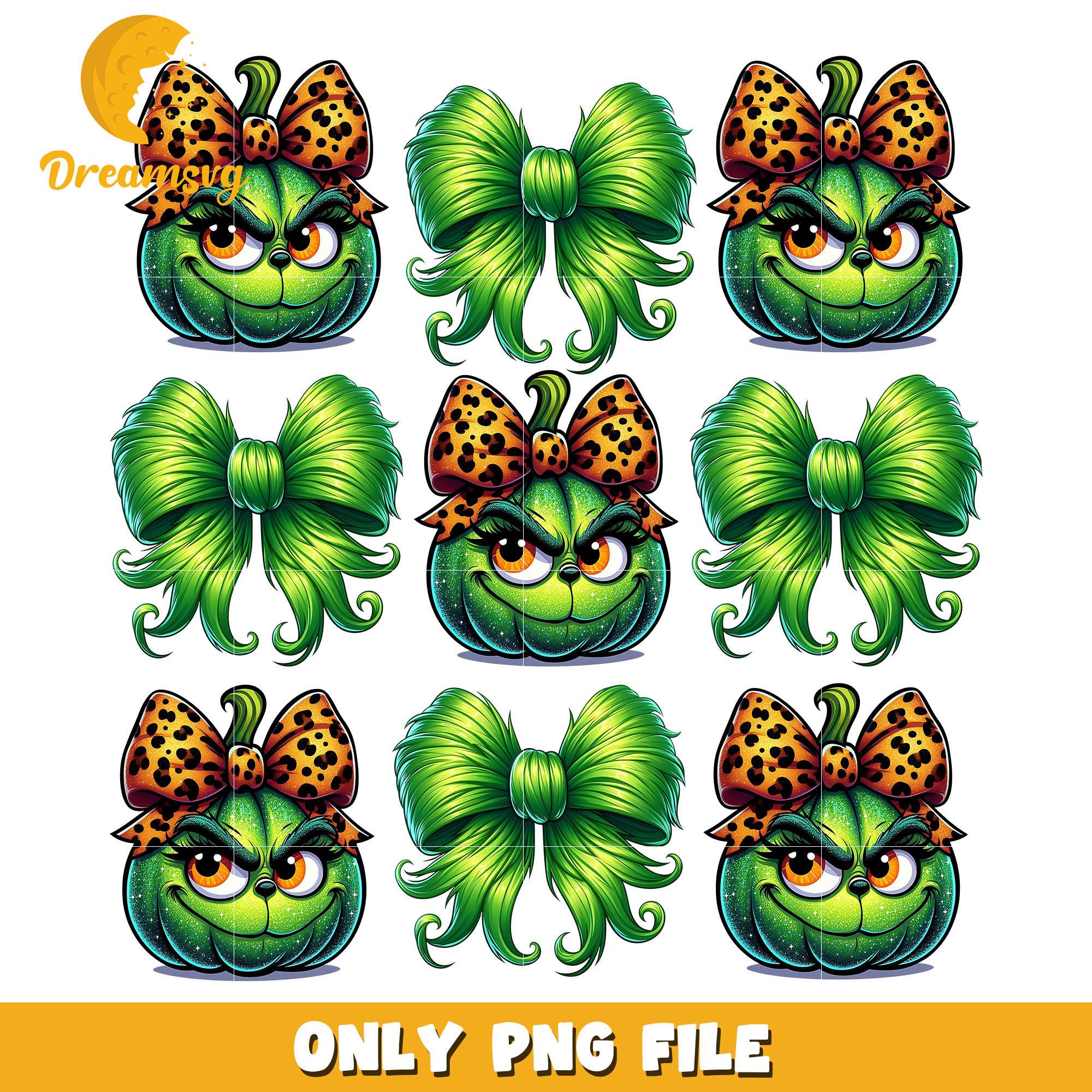 The grinch and christmas bow bundle png, grinch png, christmas png