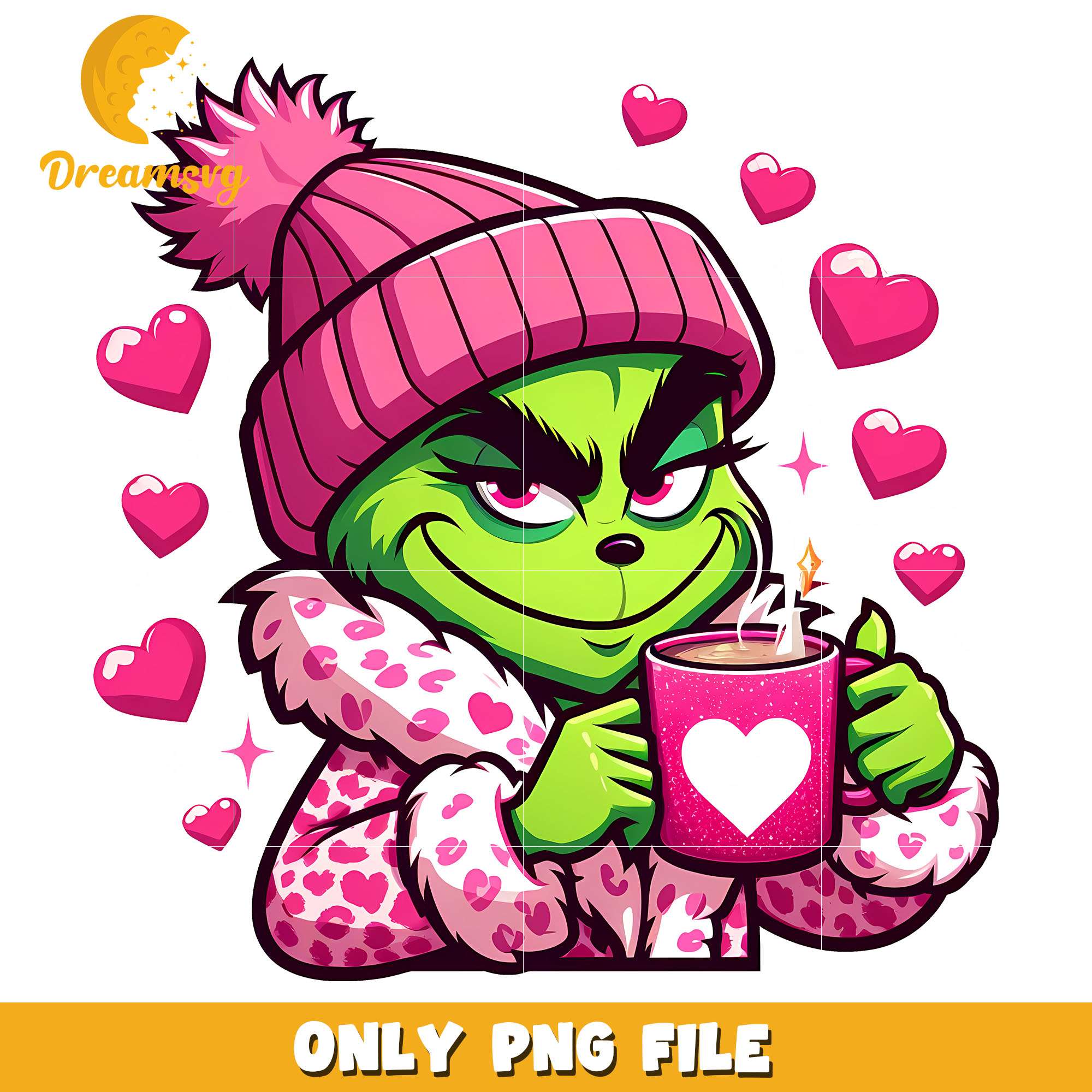 The grinch pink beanie heart png, beanie png, christmas png