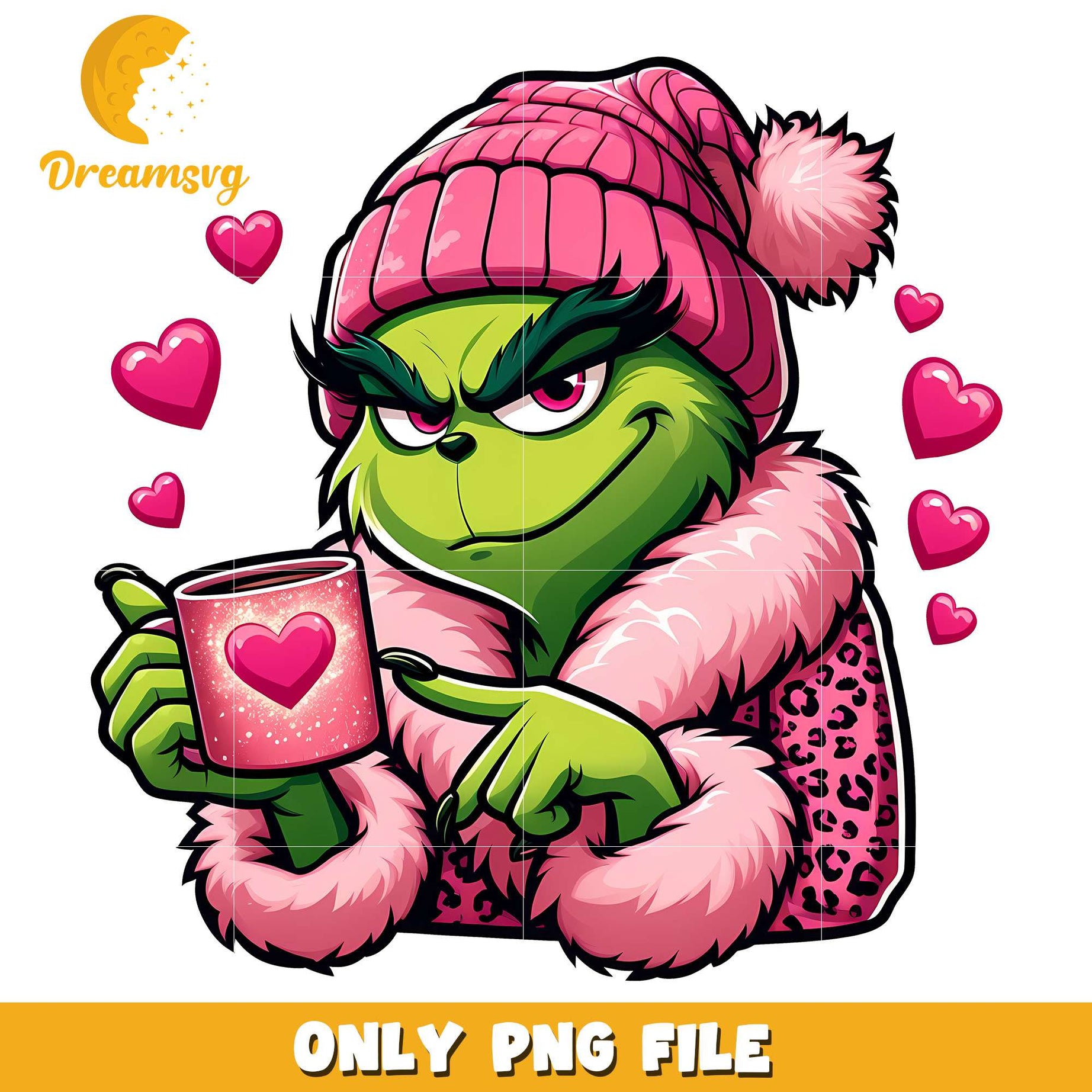 The grinch pink beanie heart png,the grinch png, christmas png
