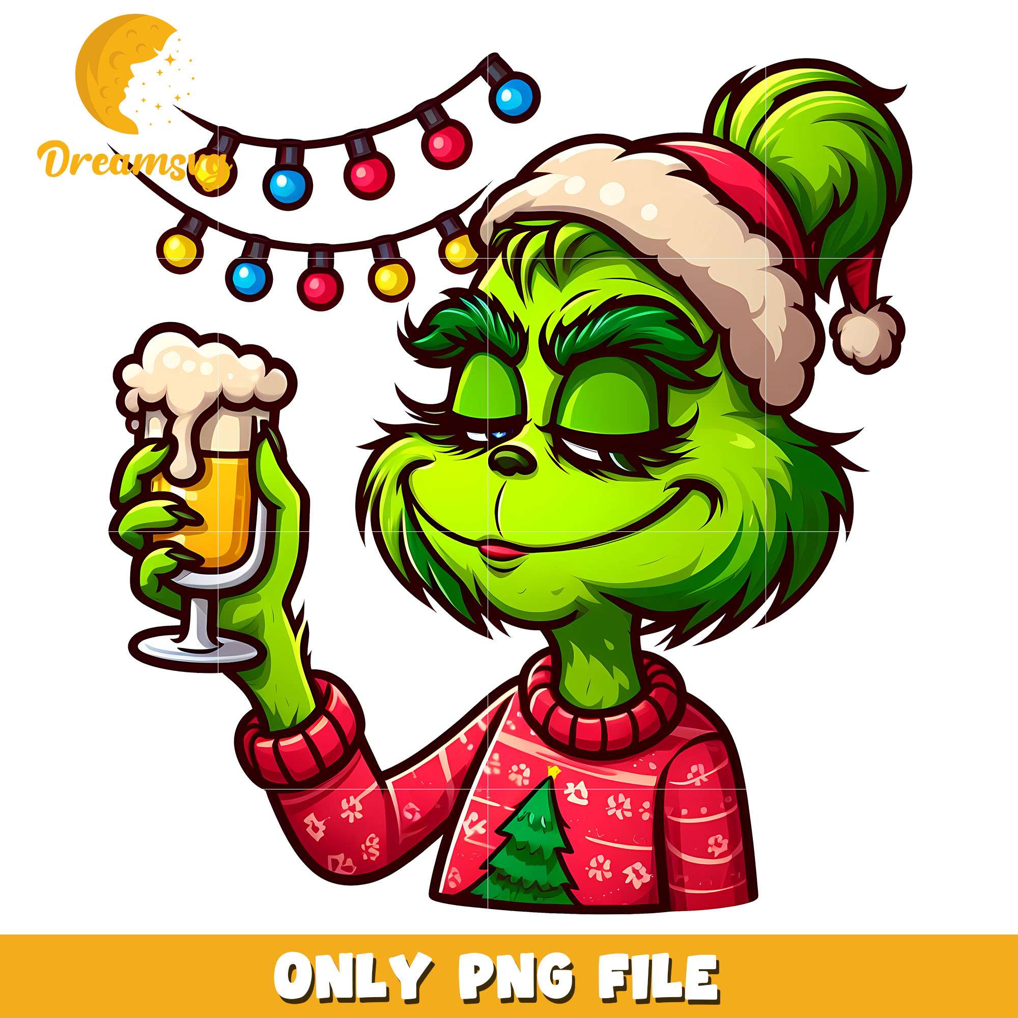 The grinch santa hat drink beer png, Grinch png, christmas png