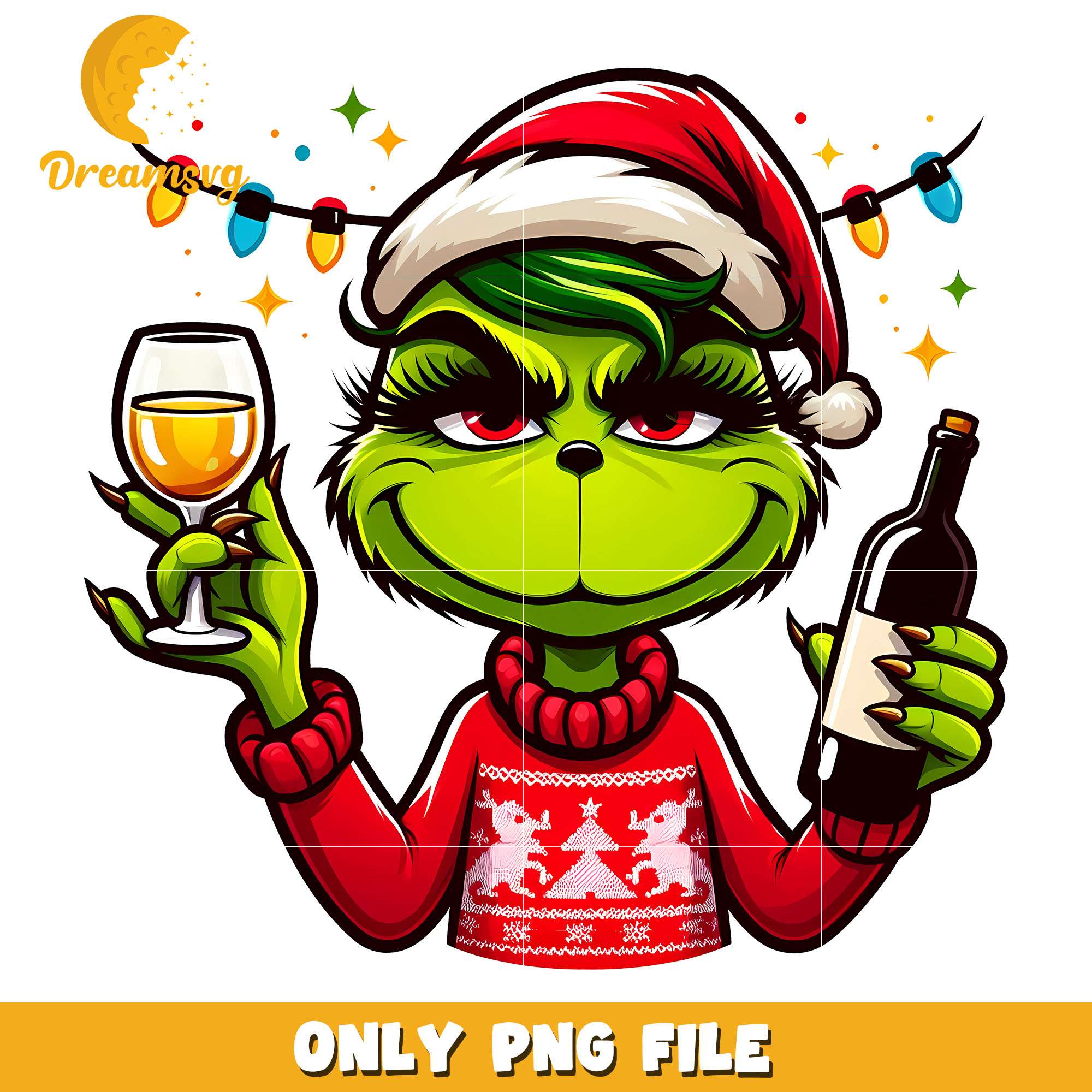 The grinch santa hat drink wine png, Grinch png, christmas png