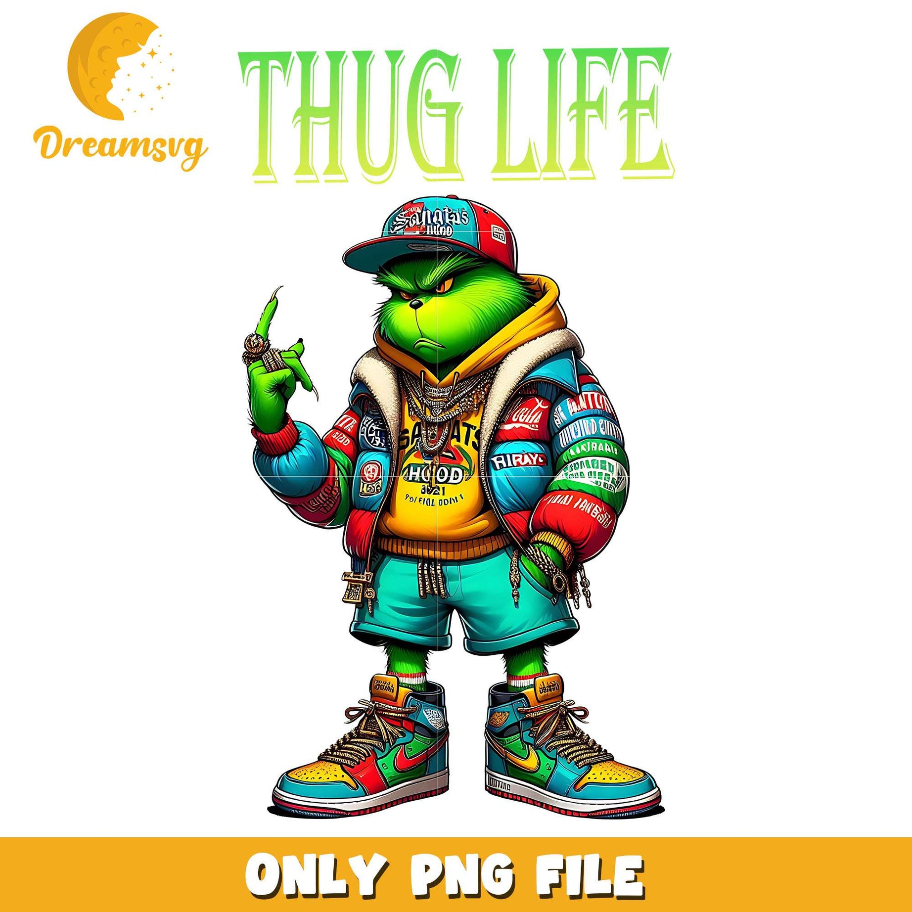 The grinch street wear thug life png, grinch png, christmas png