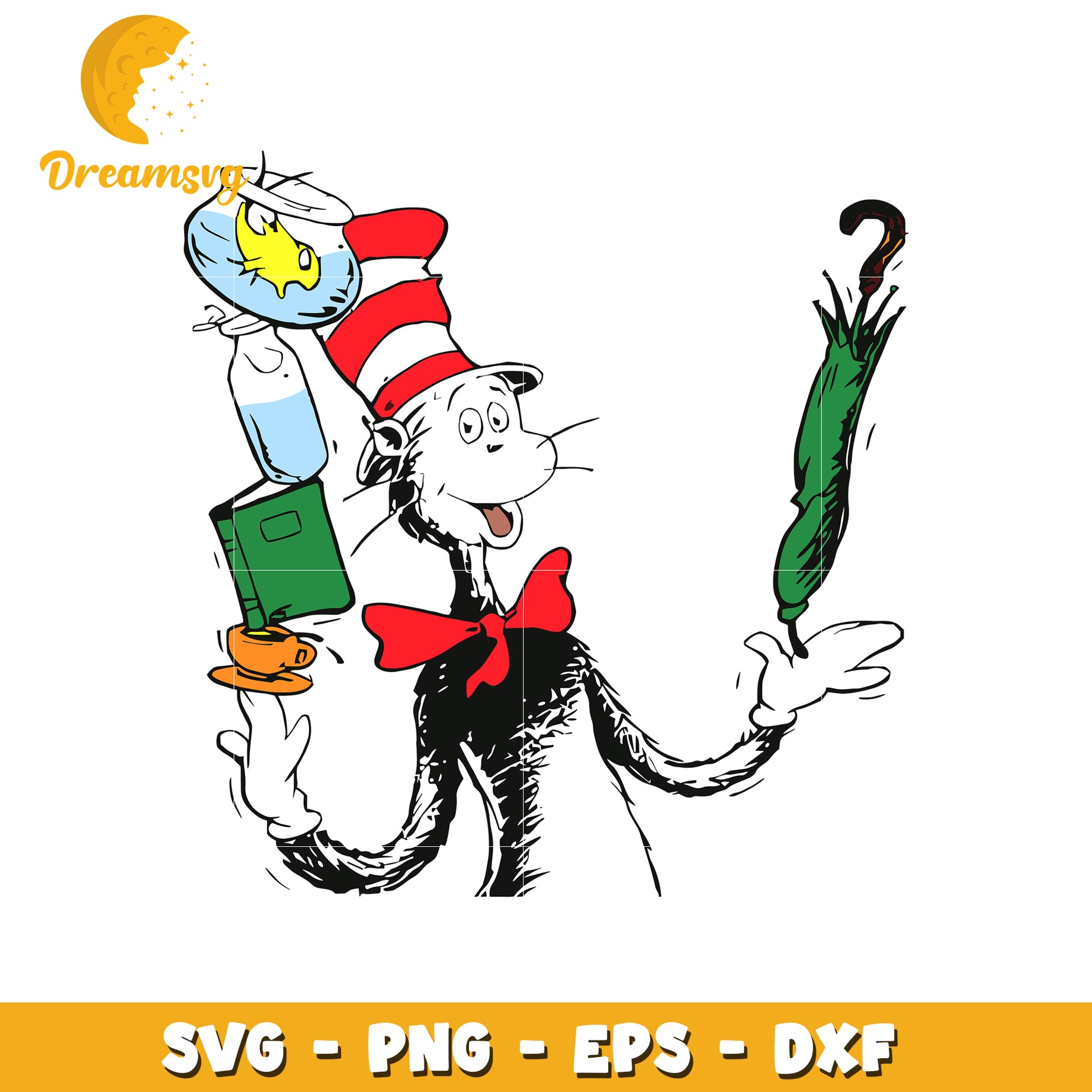 The cat in the hat character svg, dr seuss svg, movie svg