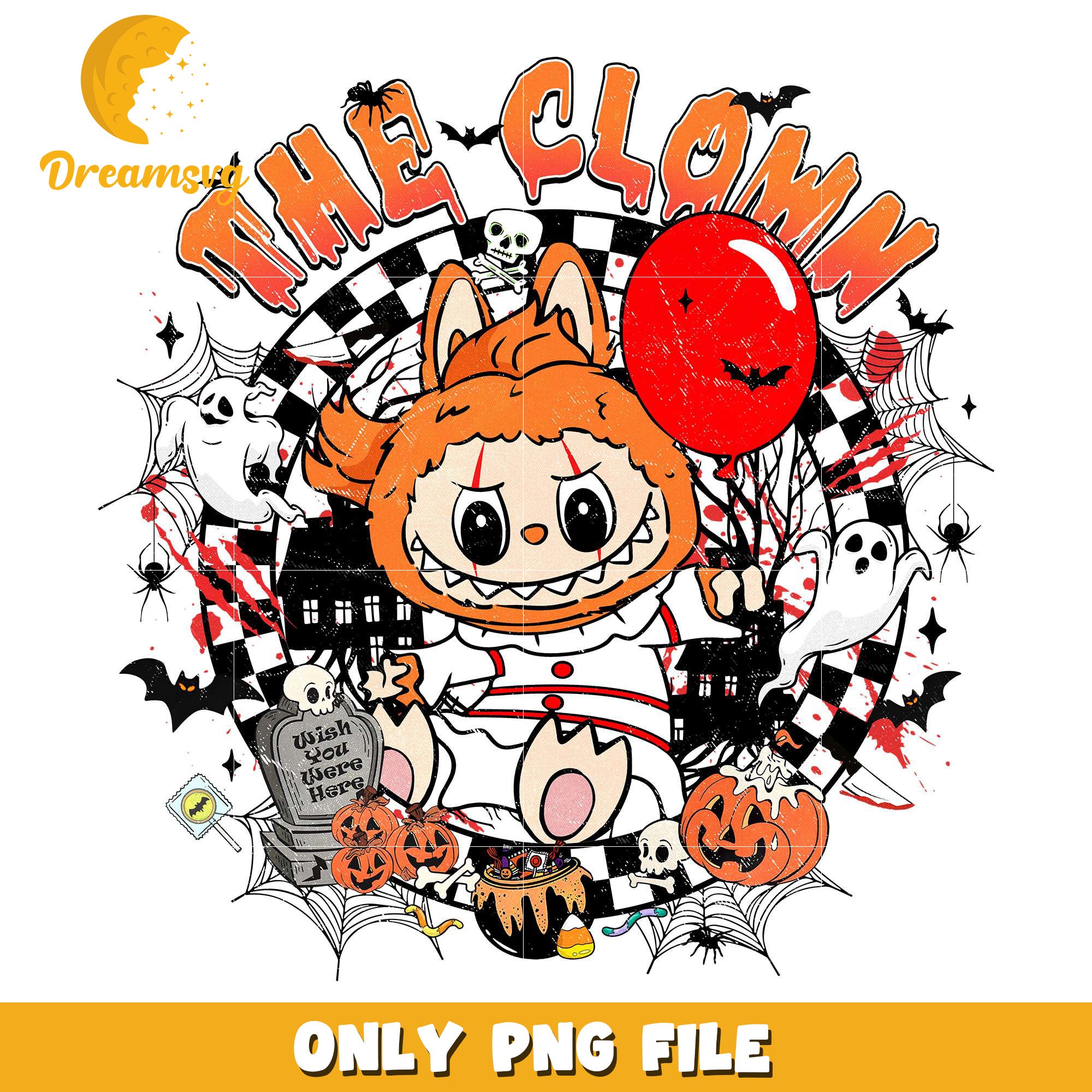The clown labubu png, happy halloween​​​ png, halloween toys​ png