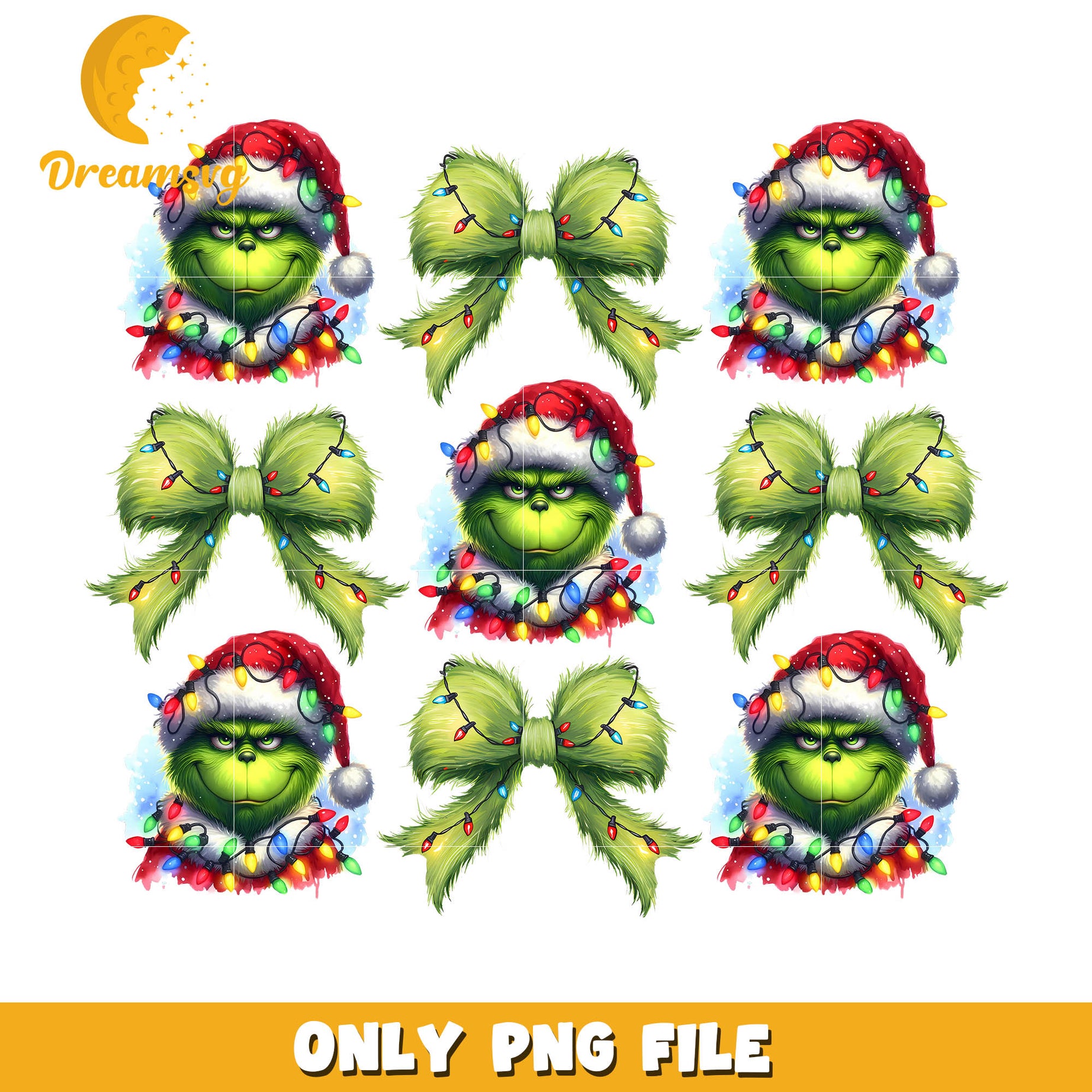 The grinch and hristmas Coquette Bow Green png, grinch christmas lights​ png