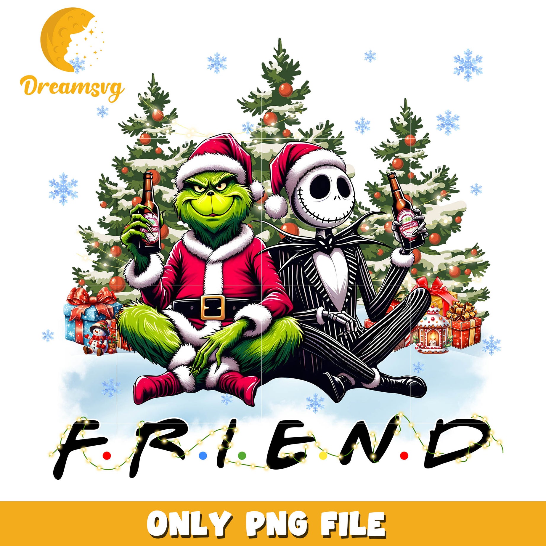 The grinch and jack skellington sitting friends png, grinch wine bottle​ png