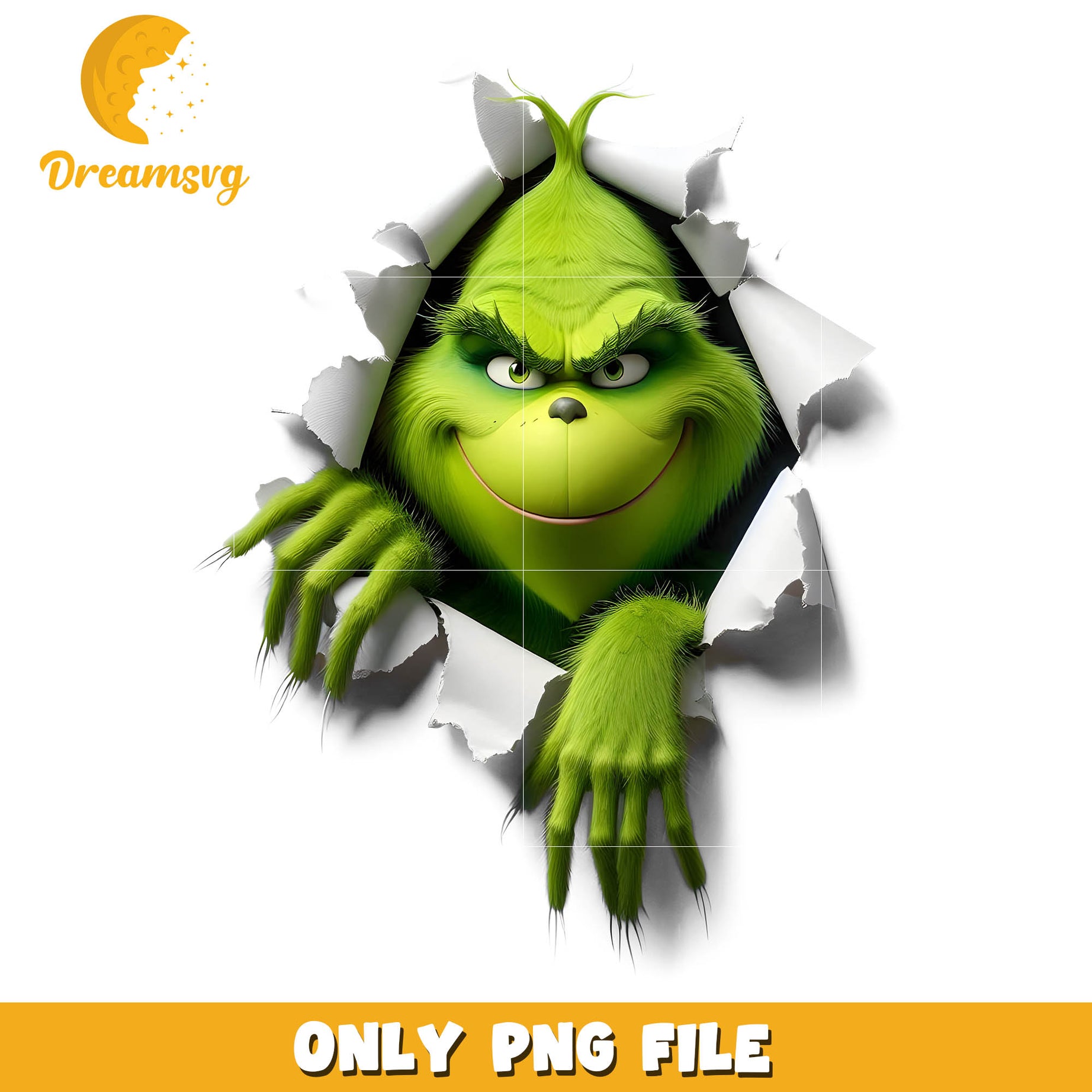The grinch face from paper 3d png, grinch smile​​ png, grinch face png