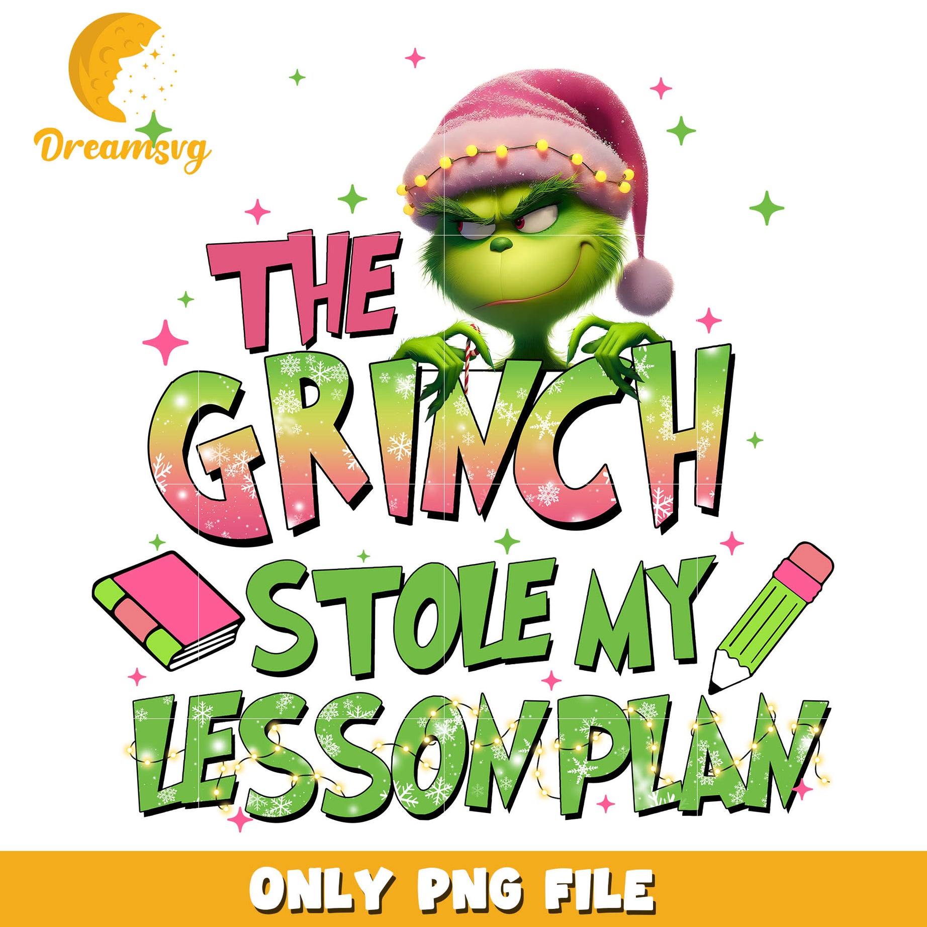 The grinch stole my lesson plan png, pink christmas hat​ png